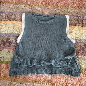 Blue and White Knit Sleeveless Top